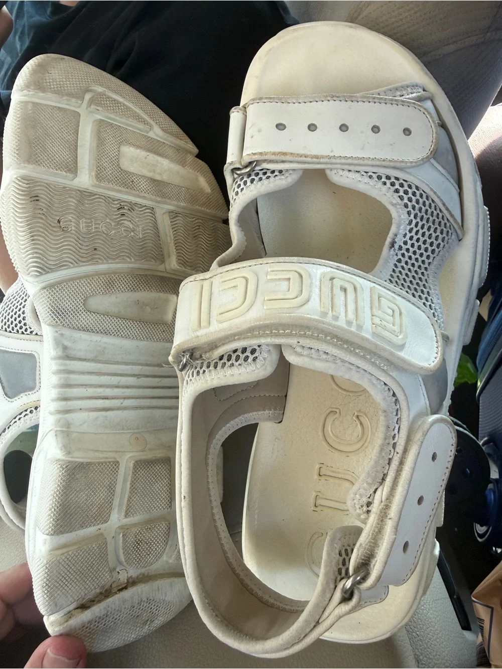Gucci Cream/Off-White Kids Logo Strap Sandals